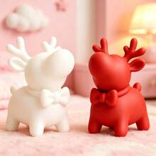 2pcs Christmas Reindeer Figurines - Cute Cartoon Deer Statues With Antlers, Suitable For Bookshelf, Desktop, Mantel Decoration, Plastic Holiday Decor For Christmas Tree, Ideal Gift - Multicolor - View 6