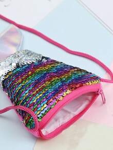 6pcs Sequin Coin Purse With Lanyard – Small Crossbody Bag For Kids Featuring A Fish Tail And Reversible Two-Tone Sequins - Multicolor - View 4