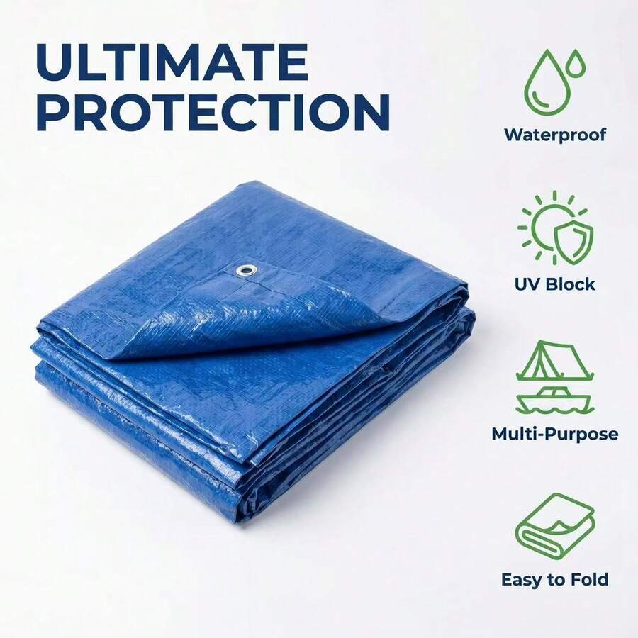 Light Duty Tarp, 3.5Mil Thick Camping Tarp For Storage Cover, All-Weather Light Duty Upgraded , Camping DIY Home Cover. Blue Tarpaulin. - A - View 1