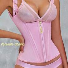 1pc Adjustable Strap Waist Trainer, Breathable Elastic Fabric, Posture Corrector, Everyday Casual Wear - Pink - View 2