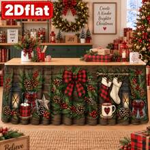 1 Table Skirt, Countryside Style, Christmas Decoration, Checkered Bow, Pine Cone Branches, Flower Garlands, Lanterns, Holiday Restaurant, Kitchen, Central Decoration, Holiday, Winter Theme - A - View 3