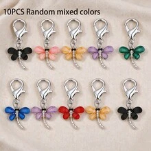 10pcs Random Mixed Color Dragonfly Pendant Keychain Bag Charm, Car Keychain, Chain Pendant, Rhinestone Lobster Clasp Charm, Alloy Bag Charm, DIY Jewelry Accessories, Women's Backpack Decoration, Small Gift - Multicolor - View 9