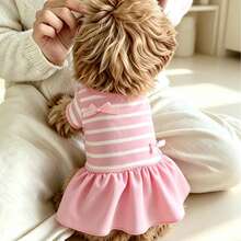 Lightweight Breathable Striped Dog Dress, Casual Pet Clothes For Small Dogs, Spring/Summer - White - View 3