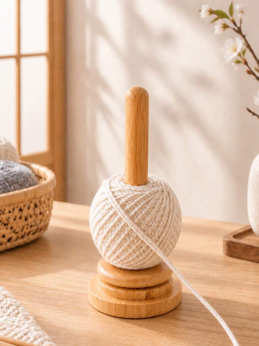 1pc Wooden Yarn Holder, Japanese Minimalist Style Yarn Storage Rack, Desktop Yarn Spool Organizer, Anti-Tangle Rotating Yarn Ball Holder, Suitable For Knitting Enthusiasts, Craft Experts, DIY Knitting, Embroidery, Crochet And Handmade Crafts - Cable Tie - View 1
