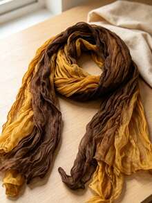 1pc Women's Colorblock Pleated Long Scarf, Lightweight Pleated Shawl Scarf, Casual All-Season Neck Accessory - Multicolor - View 4