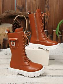 Korean Style Girls' Boots, Children's Long Boots, New Autumn Fashion Versatile Zipper Outdoor - Brown - View 5