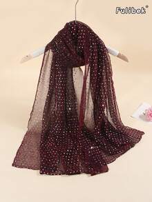 1pc All Season New Women's Solid Color Polyester Shiny Silk Scarf, Soft Shawl Headscarf - Burgundy - View 6