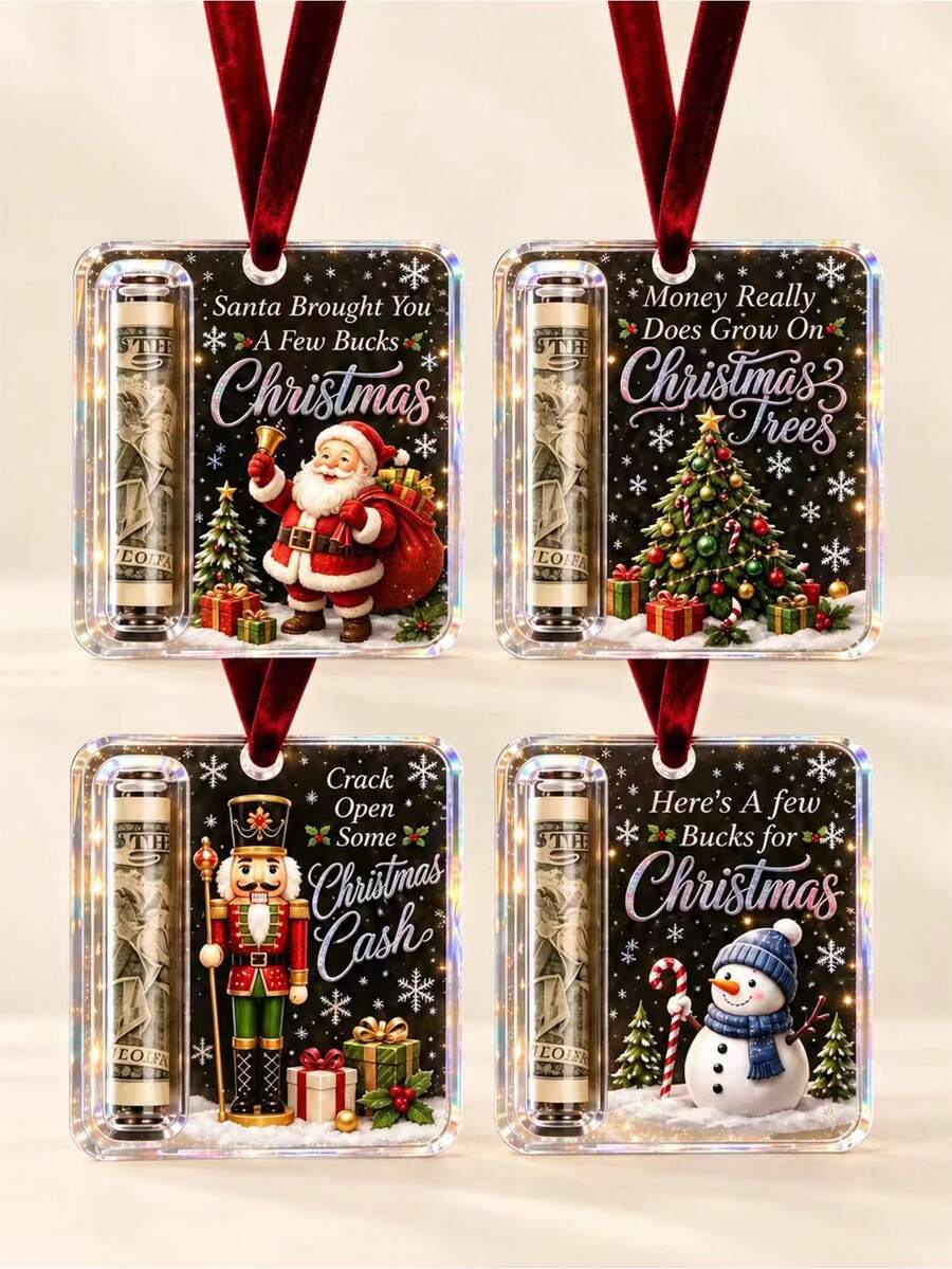 1/2/4pcs Christmas Money Bag Hanging Ornaments, Christmas Tree Hanging Decor, Secret Christmas Gift, Office Christmas Party And Family Holiday Gathering Christmas Stocking Gifts, Fun Surprise Home Decor (Cash Not Included) - Multiple Styles - View 1