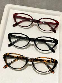 3 Pairs/1 Pair Cat Eye Fashion Design Portable Plastic Frame Transparent Glasses, Women's Style, Suitable For Outdoor, Party, Street Photography, Decoration And Other Occasions. - Transparent - View 12