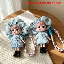 1pc Cute Random Hair Color Doll Keychain, Movable Joints, Kawaii Curly Hair Doll Bag Charm With Bear Button Overalls, Suitable For Backpack And Handbag Decoration, Gift For Girls - Multicolor - View 10