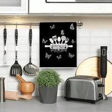 2pcs/Set, Fun Kitchen Knife & Fork Pattern Kitchen Towels, Super Soft & Highly Absorbent Dish Cloths, Cooking Baking Tea Towels, Dish Cloths, Tea Towels, Kitchen Decor, Neighbor Gift, Mom Gift, Birthday Gift, Sweet Housewarming Gift For Friends, Kitchen Accessories, Decorations, Daily Necessities, Christmas Gift, Christmas Decor. - Black - View 2