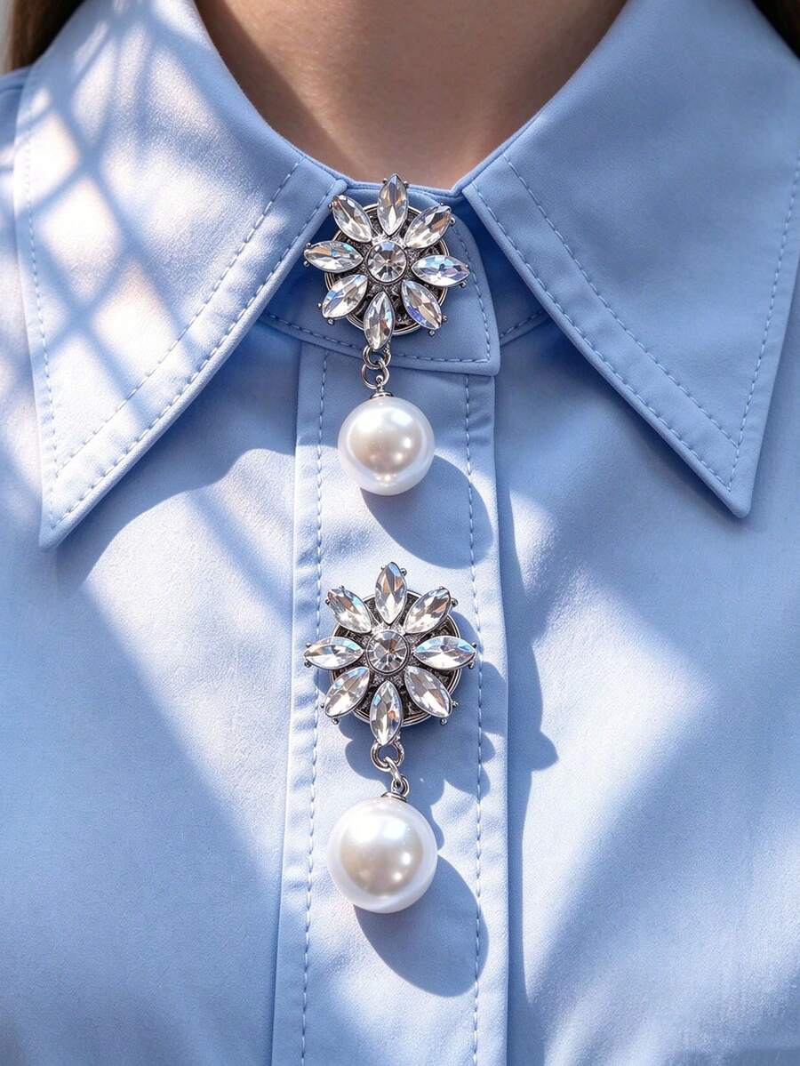 1pc/2pcs Elegant Geometric Button Cover, Shirt Button Cover Clip-On Button Cover Fashion Crystal Cufflink Cover - Multicolor - View 1