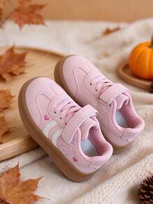 Sweet Pink Heart Decor Girls' Sneakers, Comfortable Lightweight Hook & Loop Easy On/Off, 1-3 Years Old Kindergarten Students Children's Board Shoes - Pink - View 4