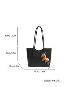 New Minimalist Large Capacity Tote Bag Casual Work Commute Shoulder Bag (Without Pendant) - Black - View 2