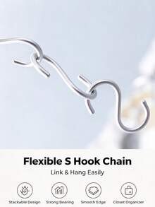 5pcs/White Metal S Hooks Multi-Size Connected S Shaped Hanging Hooks, Stackable Heavy Duty S Hook For Closet Kitchen Storage Organizer, No Tool Needed Space Saving Hanger Hooks - Silver - View 6