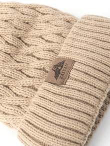 1pc Men's Cable Knit Beanie, Solid Color, Casual, Letter & Mountain Design, Fleece Lined, Elastic Ribbed Cuff, Winter, Daily Commute, Outdoor Wear - A - View 2