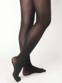 1 Pair Black Transparent Women's Tights, Soft Lightweight High Elastic, Smooth Comfortable Daily Tight-Fitting Stockings - Black - View 6