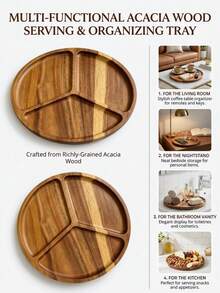 Round Wooden Tray, Multi-Compartment Tray, Cold Food Platter, Cheese Board, Household Item, Home Decor, Kitchen Accessory, Storage Organizer For Coffee Table, Party, Living Room & Bathroom, Christmas, Thanksgiving, Halloween, Housewarming Gift - View 4