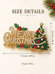 1pc Santa Claus/Christmas Tree Shaped Rhinestone Brooch, Gold Tone Merry Christmas Letter Enamel Pin, Vintage Exquisite Holiday Accessory, Suitable For Coats, Sweaters, Scarves And Bags Decoration, Christmas Party Outfit And Holiday Gift - Multicolor - View 4