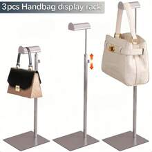 حامل عرض حقيبة يد أنيق، مصنوع من الفولاذ المقاوم للصدأ، بلمسة نهائية مطفية، قابل لتعديل الارتفاع، رف حقيبة فضي، حامل قبعة ومجوهرات مناسب للمنزل/البوتيك/طاولة الطعام/متجر تجزئة المجوهرات | سهل التركيب، مقاوم للصدأ وقوي - 1PC - مشاهدة 1