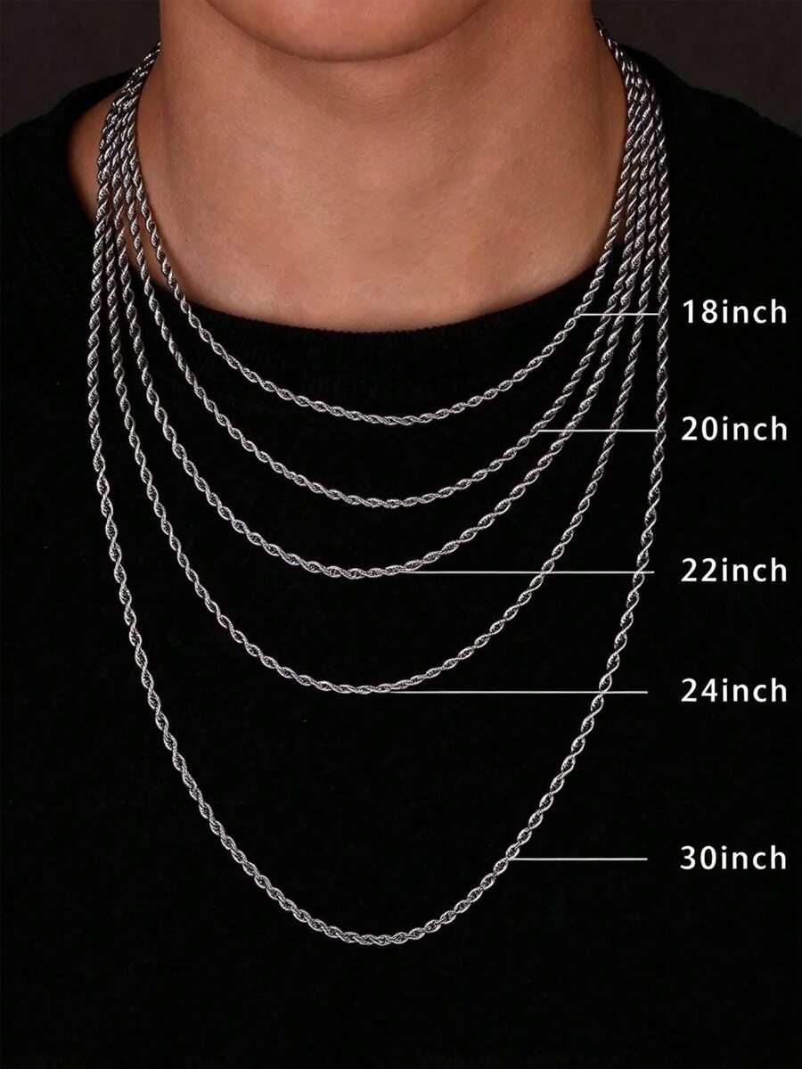 4mm/3mm Stainless Steel Twisted Chain Necklace, Single Piece, Unisex, Silver Chain, 18/20/22/24 Inch, Holiday/Birthday Gift - Multicolor - View 1