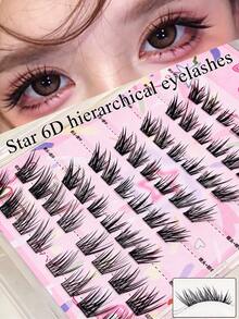 DOUDOUTIAN 52 Clusters Star Candy Manga 6D Layered Lash Clusters, C Curl Gradient Length 7-12mm, Natural Salon Grafting Effect, Drooping Tail Wild Wispy Lashes, Reusable, Create Manga Big Eyes - C - View 2