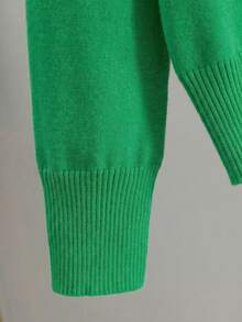 GIGOGOU Plus Size 1XL-4XL Basic Spring/Autumn Thin Yellow Knit Sweater, Soft Comfortable Casual Pullover Top For Women - Green - View 2