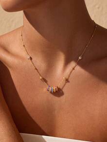 1pc Exquisite Rainbow Transport Necklace Women Jewelry Minimalist Collarbone Chain Delicate Jewelry Gift For Girls - Rainbow Lucky Necklace - View 2
