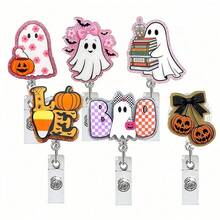 1/6pcs Halloween Ghost Acrylic Rotating Crocodile Clip Retractable Badge Reel - Multicolor - View 6