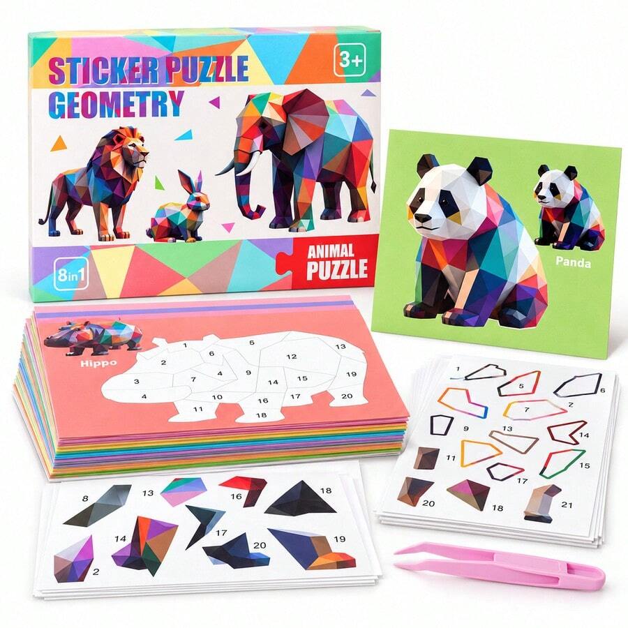 1 Set Kids 3D Geometric Collage Handmade DIY Puzzle Stickers Focus Training Early Education Educational Toy - Multicolor - View 1