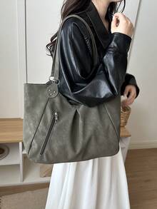 1pc Black And White Polka Dot Women's Shoulder Bag, Top Zipper + Side Zipper, Star Pendant, Large Capacity - Green - View 4
