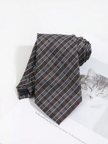 1pc Grey Brown Plaid Diagonal Striped Men's Tie, Business Formal Wedding Vintage Tie - Grey Stripes - View 4
