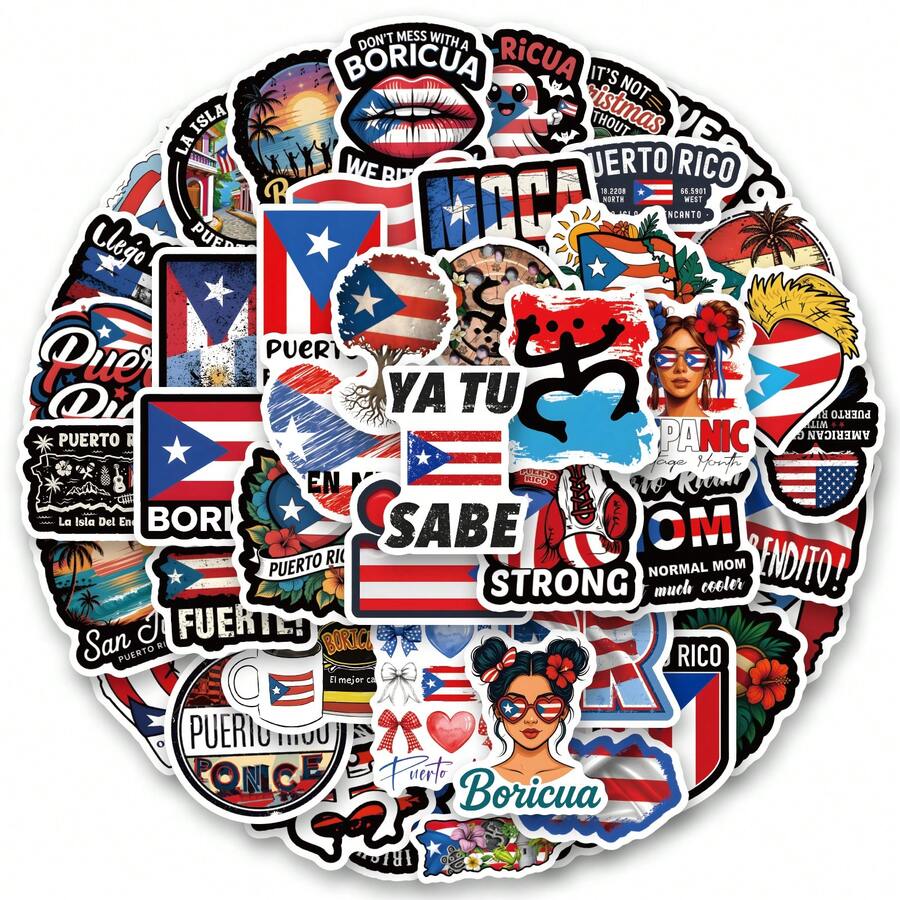 60 PCS Puerto Rico Stickers, Multicolor Pattern Stickers, Beautiful Stickers, Bottles, Decorative Paper, Scrapbooking, Diary, Laptop, Bumper, Skateboard, Water Bottle, Computer, Phone Greeting Cards, Photo Albums, Furniture, Stickers - one-size - View 1