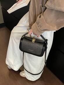 女款時尚斜跨方盒包，手提式，優雅極簡女士風格，大容量 - 黑色 - 查看 4