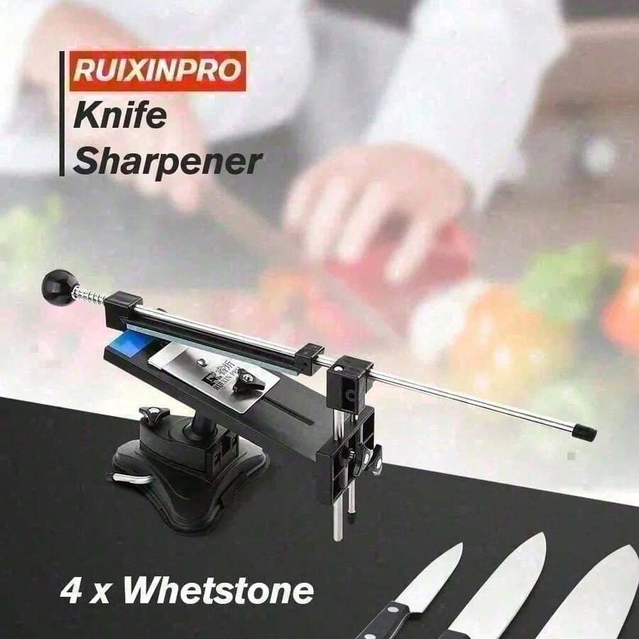 Pengasah Pisau Ruixin Pro II Baja Besi Murni Pengasah Pisau Koki Profesional Sistem Pengasah Dapur 4 Batu Asah Sudut Tetap - Hitam - View 1