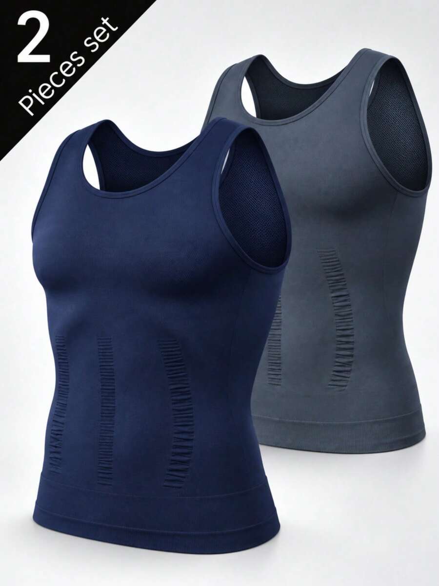 2 piezas Camiseta interior sin mangas para hombre, sin costuras, transpirable, con control de abdomen y compresión, adecuada para múltiples ocasiones