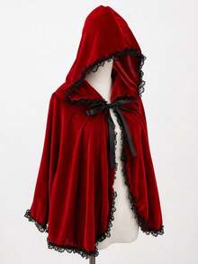 This 60,80100 Cm Little Red Riding Hood Cosplay Red Hooded Cape Is A Lace Edged Short Cape For Christmas Performances, With A Red Hooded Cape Wrapped In Lace, Suitable For Halloween And Christmas, And Belongs To The Classic Fairy Tale Theme Clothing - Multicolor - View 10