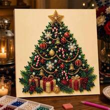 Kit Lukisan Seni Mutiara DIY 11,8x11,8 Inci - Pola Pohon Natal Klasik, Berisi Mutiara Bulat, Batu Permata Berkilau, Simbol Jelas, Set Lengkap Alat dan Mutiara Cadangan, Hadiah Halloween & Natal - Set - View 1