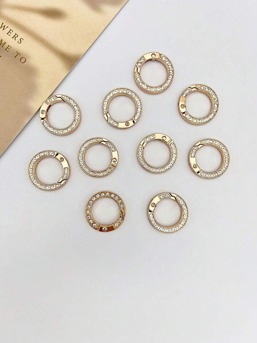 2/6/10pcs Exquisite Rhinestone O-Shaped Open Ring Bag Accessories, Premium Gold Round Buckle, Metal Round Spring Clasp Key Ring, Suitable For Handbag And Wallet Decoration, Keychain Replacement DIY Handmade Accessories - Multicolor - View 1