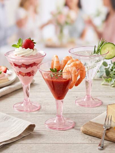 1/6/14/24pcs Pink Trumpet High Stem Cocktail Glasses, Soda Cups, Cold Drink Cups, Juice Cups, Champagne Glasses, Detachable, Suitable For Birthday Party, Wedding, Party, Halloween, Christmas, Picnic, Camping Family Gathering