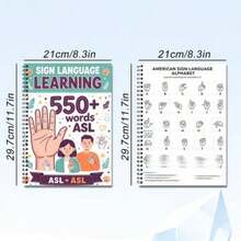 Sign Language Learning Notebook 8.3x11.7 Inches 23 Sheets 550 ASL Words Spiral Bound Light Purple Banner Paw Print Theme Cover Adult Sign Language Practice Book Office Supplies - A - View 2