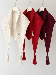 1pc Women's Solid Color Triangle Wool Blend Knitted Warm Handmade Style Casual Triangle Shawl Scarf Suitable For Travel, Outings, Autumn/Winter, Snow Season - Multicolor - View 2