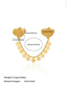 24K Gold Plated Ring, Rust-Resistant Gold Alternative Filigree Clover Double Finger Connected Coin Dangle Statement Ring Jewellery Women - 01 - View 5