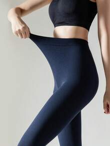 1/2 Pairs Women's Deep Blue Fleece Lined Leggings, Spring/Autumn Elastic Slim Fit Thin Fleece Stirrup Socks - Navy Blue - View 4