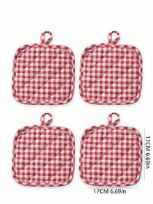 Haus Hana 2pcs/4pcs Heat Resistant Pot Holder, Checkered Square Insulation Pad, Multi-Functional Quilted Insulation Mat For Kitchen, Dining Room, Tabletop, Baking - Red - View 10