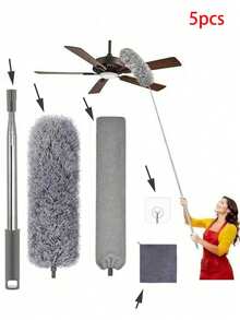 112-Inch Extendable Microfiber Duster Set, Suitable For Cleaning Ceiling Fan Cobwebs, Reusable And Washable Lightweight Ceiling Fan Mesh Cleaning Tool, Home Decor Cleaning Set - Multiple Styles - View 13