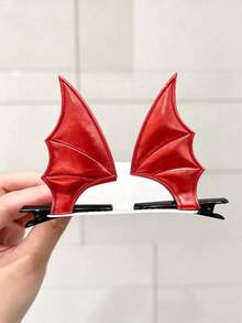 2pcs/Set Halloween Bat Wing Hair Clips, Elegant Street Style Polyester Fiber Hair Accessories, Suitable For Halloween Costume And Daily Wear - Red - View 4