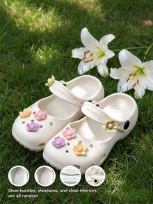 HAHABOBO Children's Mary Jane EVA Clogs, Colorful Flower Decor, Cute Comfortable Summer Slip-On Sandals, Suitable For Beach Vacation (Random Shipment) - White - View 6