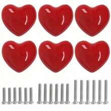 Ceramic Drawer Knobs Heart Shape Cabinet Dresser Pulls Handles With 3 Sized Screws, Kitchen Furniture Knobs For Closet Cupboard Wardrobe(Red Color) - Red - View 9