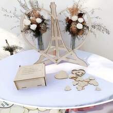 1pc Wooden Heart-Shaped Creative Sign-In Box DIY Guest Book, Suitable For Wedding Party, Suitable For Meeting Sign-In - L - View 2